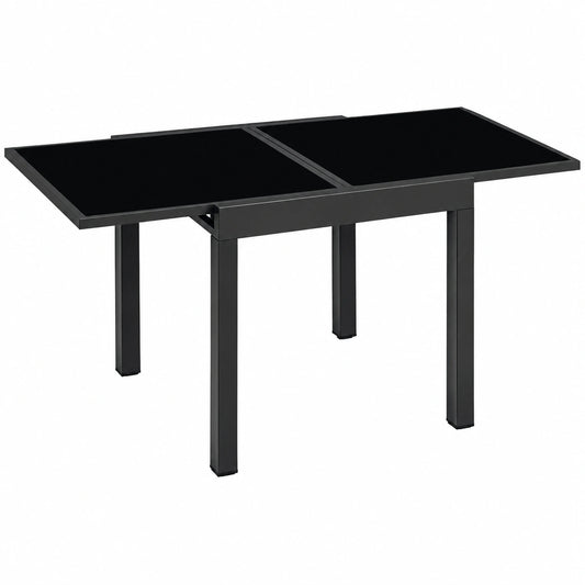 Outsunny Klappbarer Terrassentisch mit Glasplatte, 160x80x75 cm, Esstisch für Garten, Balkon und Terrasse, Schwarz