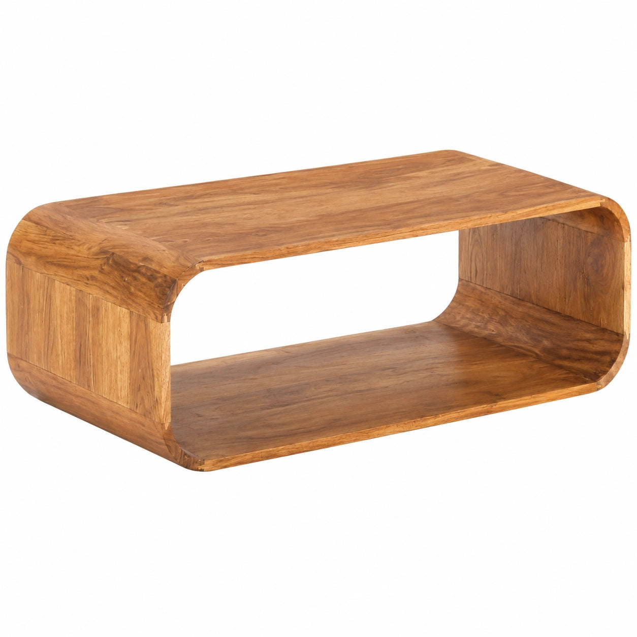 Rustikaler Couchtisch aus massivem Akazienholz mit Ablage, Vintage-Design, 90x50x30 cm