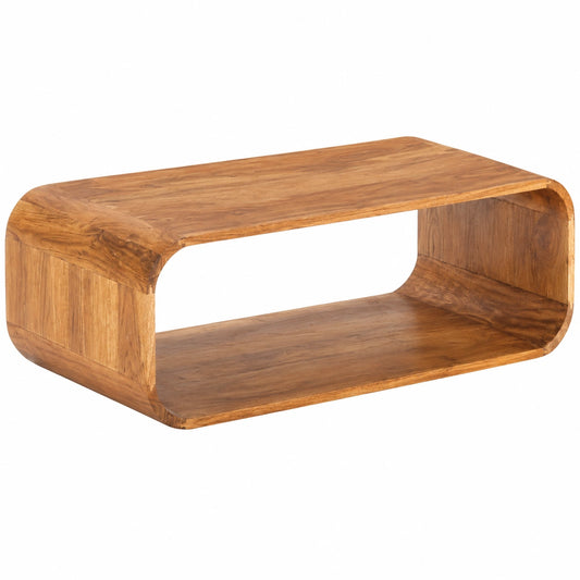 Rustikaler Couchtisch aus massivem Akazienholz mit Ablage, Vintage-Design, 90x50x30 cm