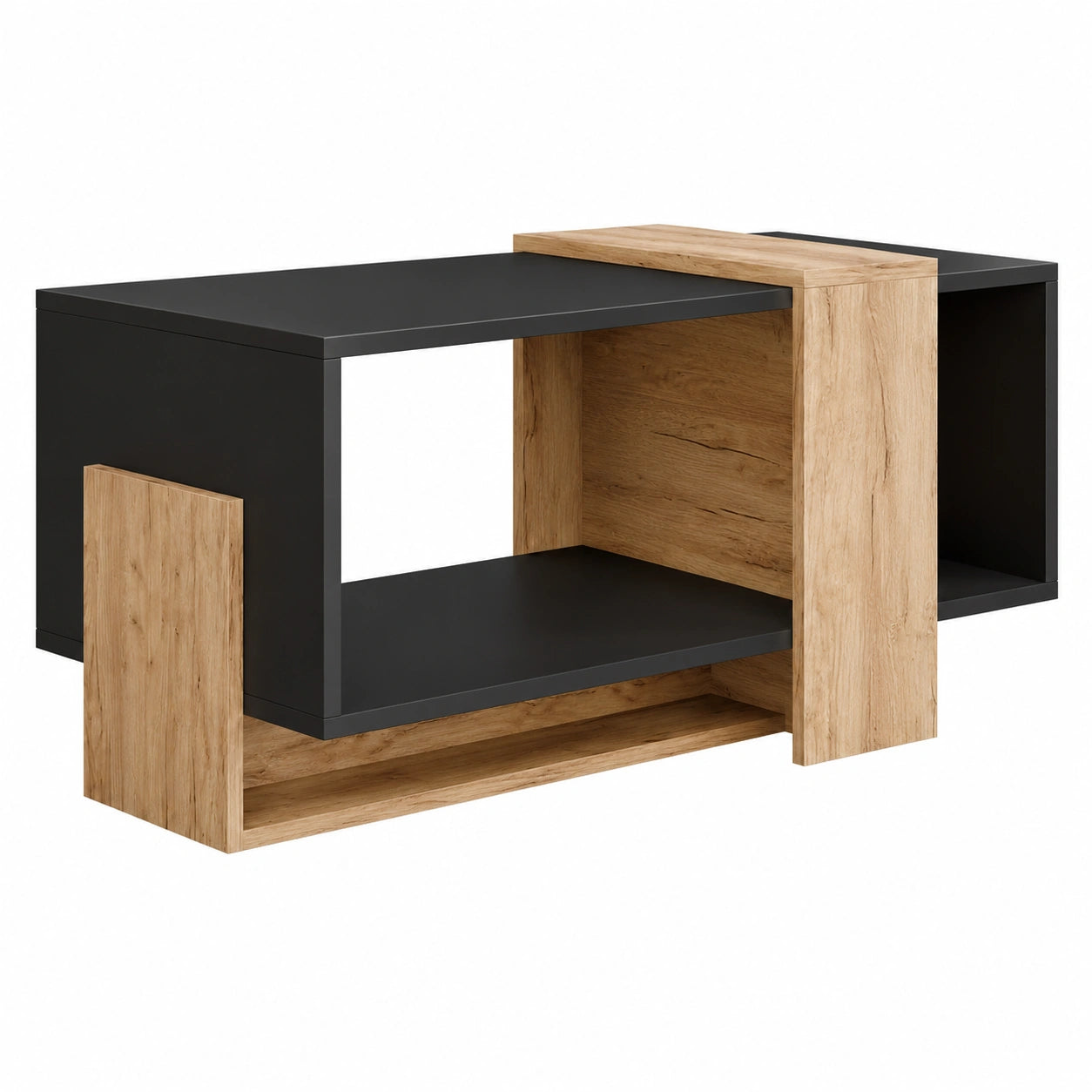 Moderner Couchtisch mit offener Ablage in Anthrazit und Eiche, 91,8 x 49 cm