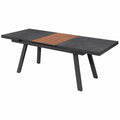 Aluminium-Gartentisch mit Glas und Teakholz, ausziehbar von 180 cm auf 240 cm, synchroner Auszug