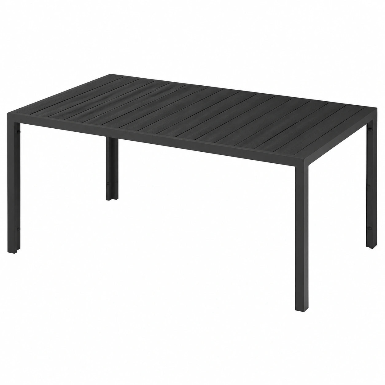 Wetterfester Gartentisch aus Aluminium in Holzoptik, 150x90x74,5 cm, Ideal für Balkon und Terrasse, Schwarz