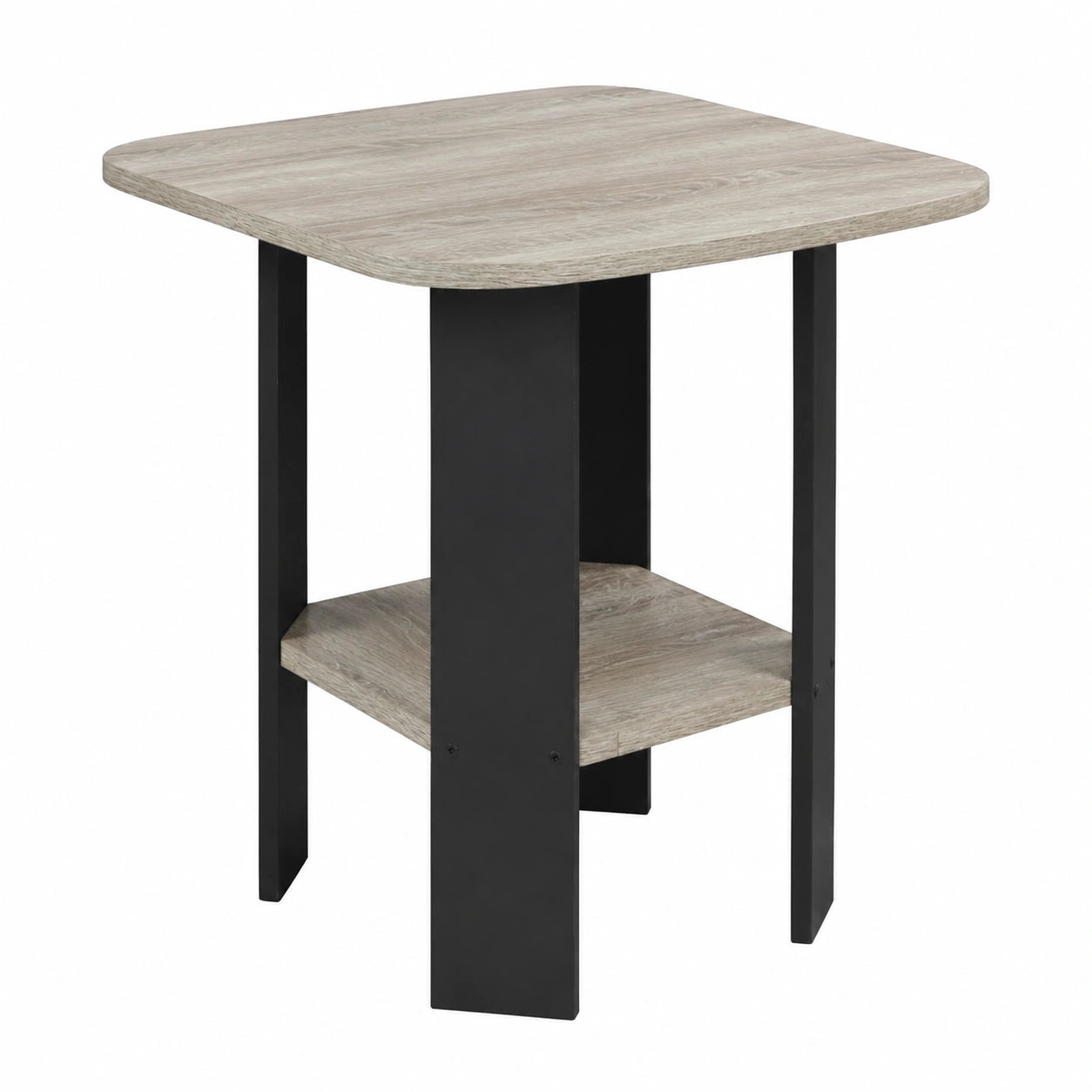 Moderner Furinno Beistelltisch, französische Eiche Grau/Schwarz, 51x51x50 cm