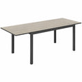Ausziehbarer Gartentisch für 6-8 Personen, 160/240 x 90cm, Aluminium mit Holzoptik, Wetterfest für Terrasse und Balkon, Grau