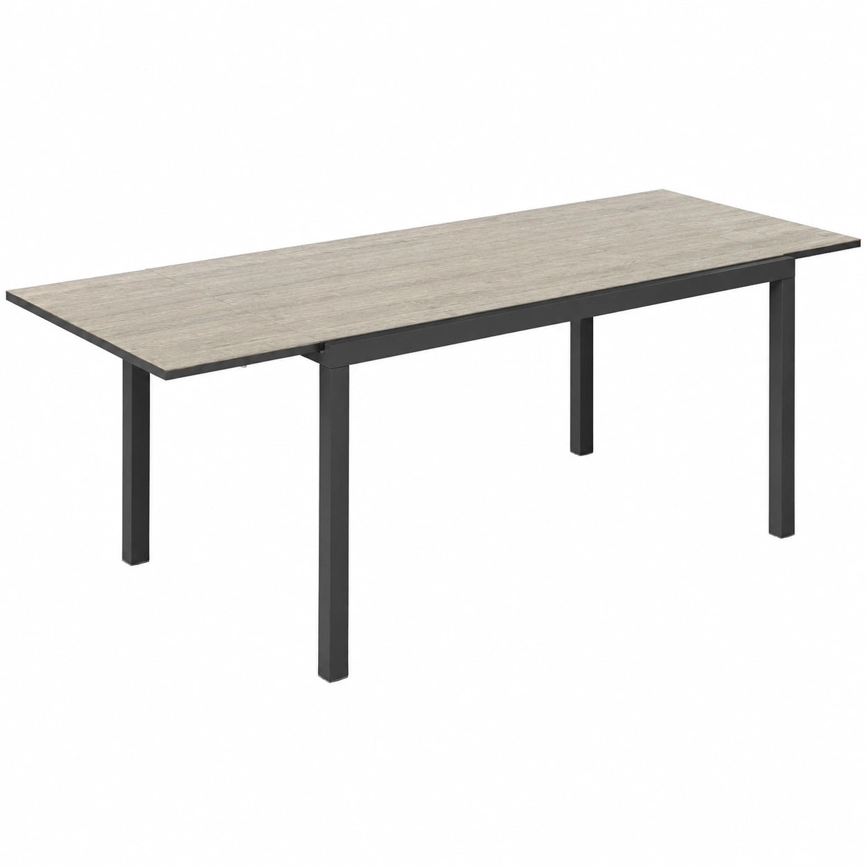 Ausziehbarer Gartentisch für 6-8 Personen, 160/240 x 90cm, Aluminium mit Holzoptik, Wetterfest für Terrasse und Balkon, Grau