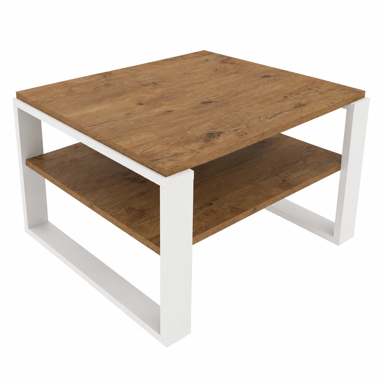 Moderner Couchtisch aus Holzwerkstoff mit Ablage, Modell Kaja in Retro-Weiß