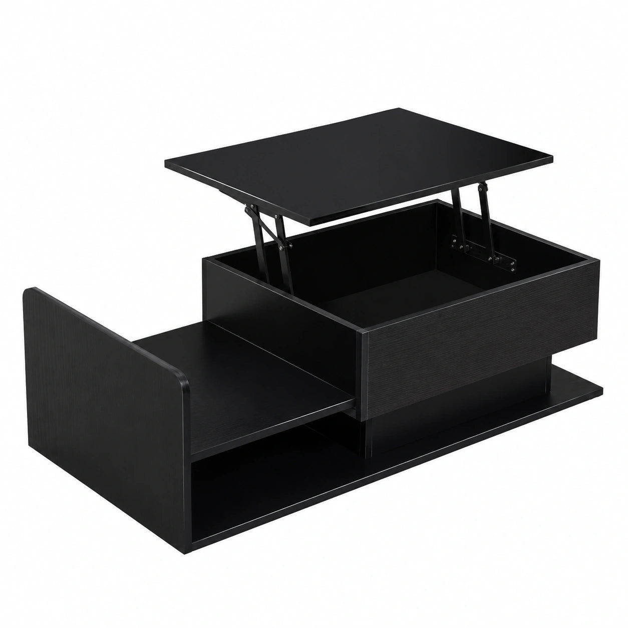 Höhenverstellbarer Couchtisch Bladez, 2-in-1 mit Schubladen und Stauraum, Weiß und Holzoptik, wandelbar zum Esstisch