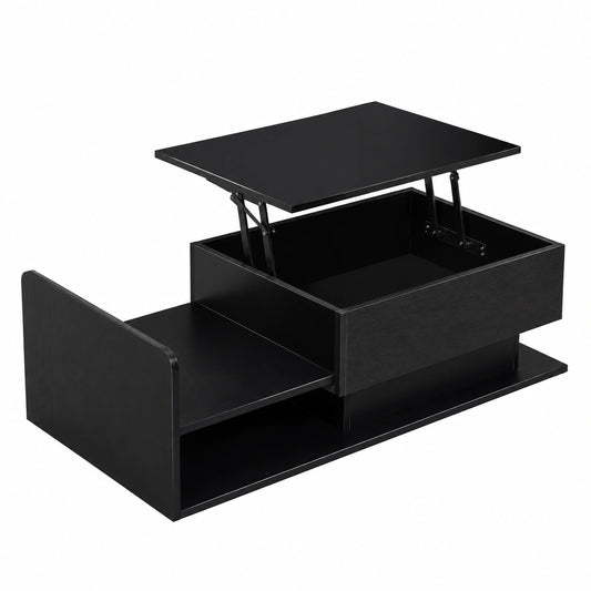 Höhenverstellbarer Couchtisch Bladez, 2-in-1 mit Schubladen und Stauraum, Weiß und Holzoptik, wandelbar zum Esstisch