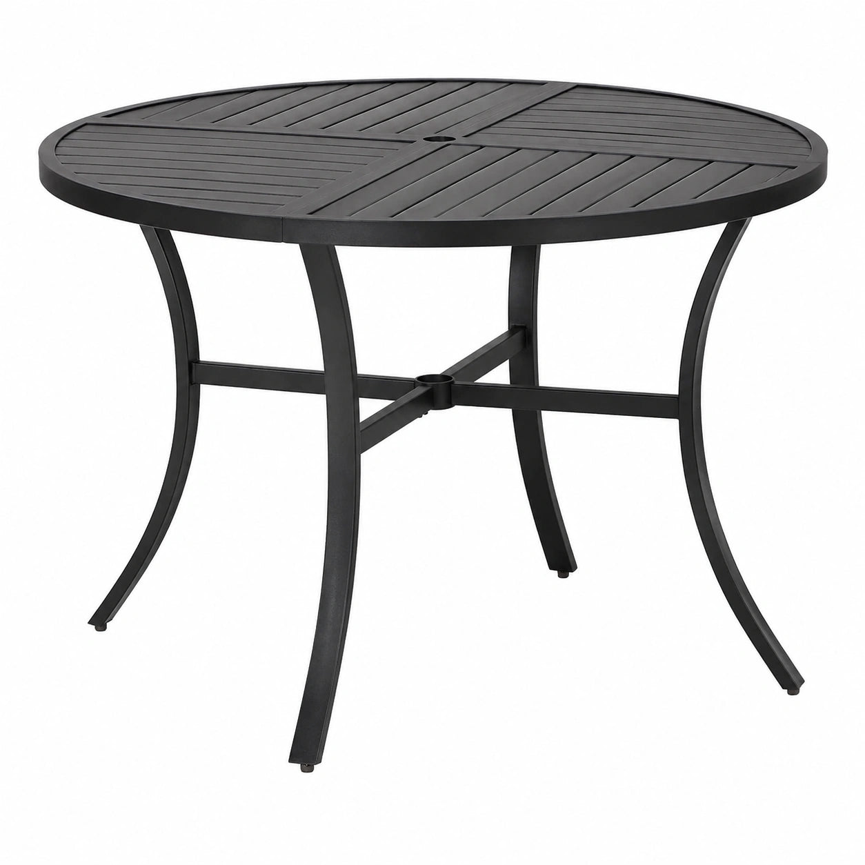 PHI VILLA Runder Gartentisch mit Schirmloch, Wetterfest, 107 cm, für 4 Personen, Outdoor-Esstisch in Schwarz