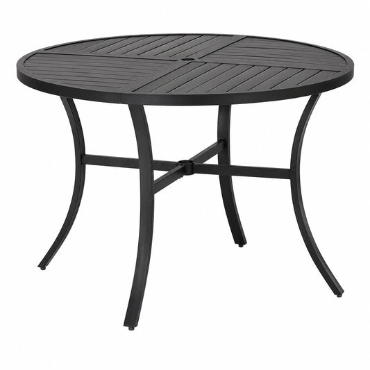 PHI VILLA Runder Gartentisch mit Schirmloch, Wetterfest, 107 cm, für 4 Personen, Outdoor-Esstisch in Schwarz