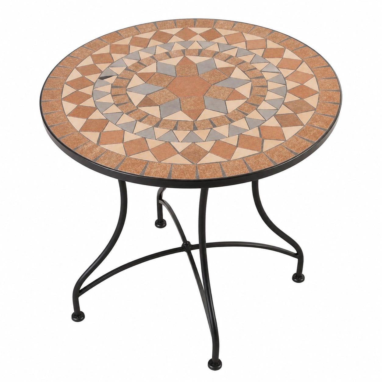 Runder Mosaiktisch 60 cm Ø für Garten & Balkon, Handgefertigtes Mosaikdesign, Mediterraner Stil in Orange-Beige-Grau