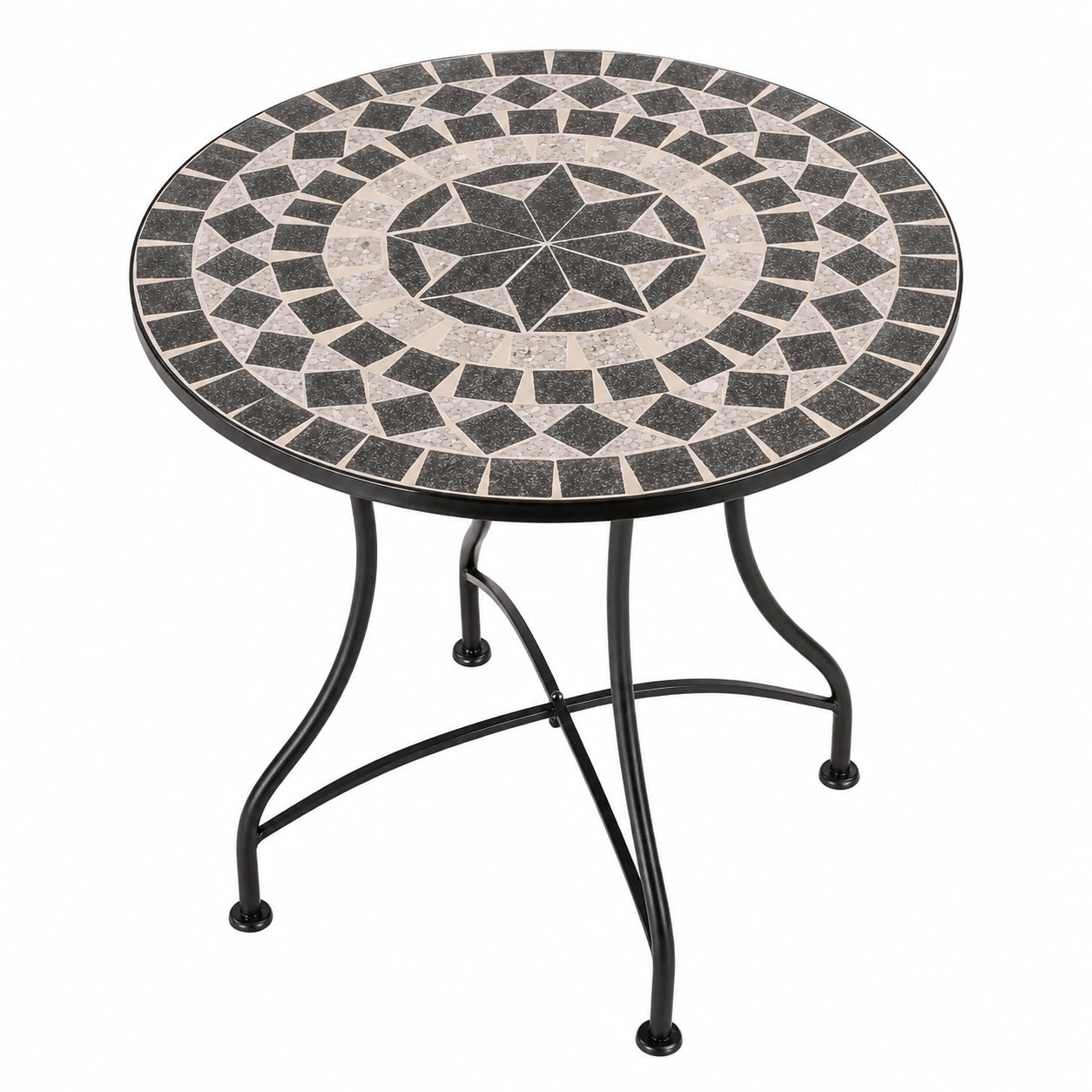 Runder Mosaiktisch Mayla 60 cm Ø - Mediterraner Gartentisch für Balkon und Terrasse, Handgefertigt in Anthrazit-Grau-Beige