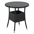 Wetterfester runder Polyrattan Gartentisch Ø 60 cm mit Glasplatte - Klapptisch für Balkon in Schwarz