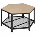 Sechseckiger Couchtisch aus Holz und Metall mit Stauraum, Industrial Design, 86,5 x 75 x 46,5 cm, Eiche Sonoma