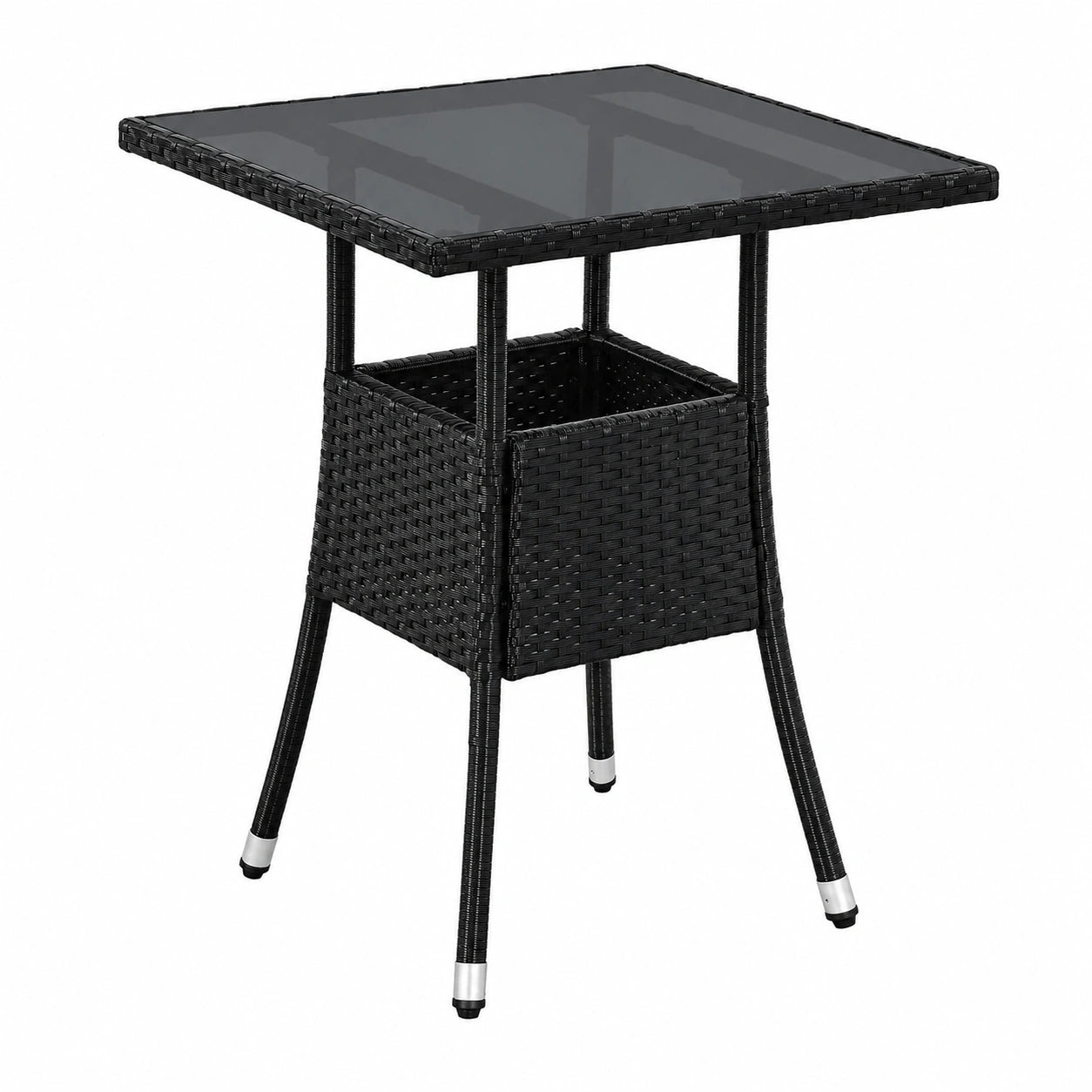 Wetterfester Polyrattan Balkontisch Yoro mit Glasplatte, 60x60 cm, schwarz