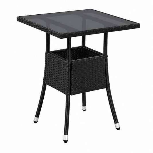 Wetterfester Polyrattan Balkontisch Yoro mit Glasplatte, 60x60 cm, schwarz