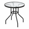 Runder Gartentisch aus Glas mit Schirmloch, pflegeleicht, Metallgestell, 70 cm