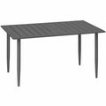 Outsunny Rechteckiger Gartentisch aus Stahl mit Schirmloch, Wetterfester Tisch für Balkon und Terrasse, 150x90cm Lamellendesign, Outdoor Campingtisch in Schwarz