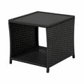 WOLTU Garten Beistelltisch aus Polyrattan, 45x40x45 cm, mit Glasplatte und Ablage, wetterfest, Schwarz