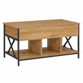 Moderner Couchtisch aus Holzwerkstoff und Metallbeinen in Artisan-Eiche, 100x55x49,5 cm, mit 3 Regalen für Wohnzimmer, Esszimmer oder Büro
