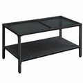 Yaheetech Rattan Gartentisch mit Ablage, Wetterfest, Schwarz