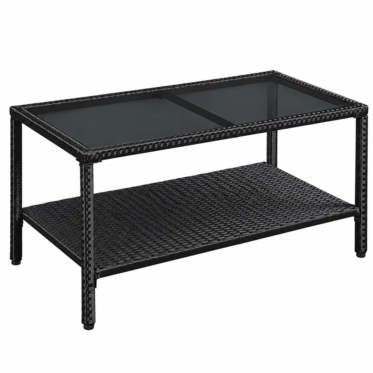 Yaheetech Rattan Gartentisch mit Ablage, Wetterfest, Schwarz