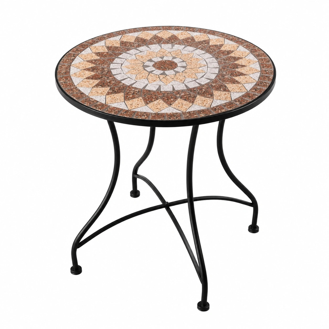 Mediterraner Mosaiktisch 60cm Ø, Handgefertigter Gartentisch für Balkon und Terrasse, Rotbraun-Terrakotta-Grau
