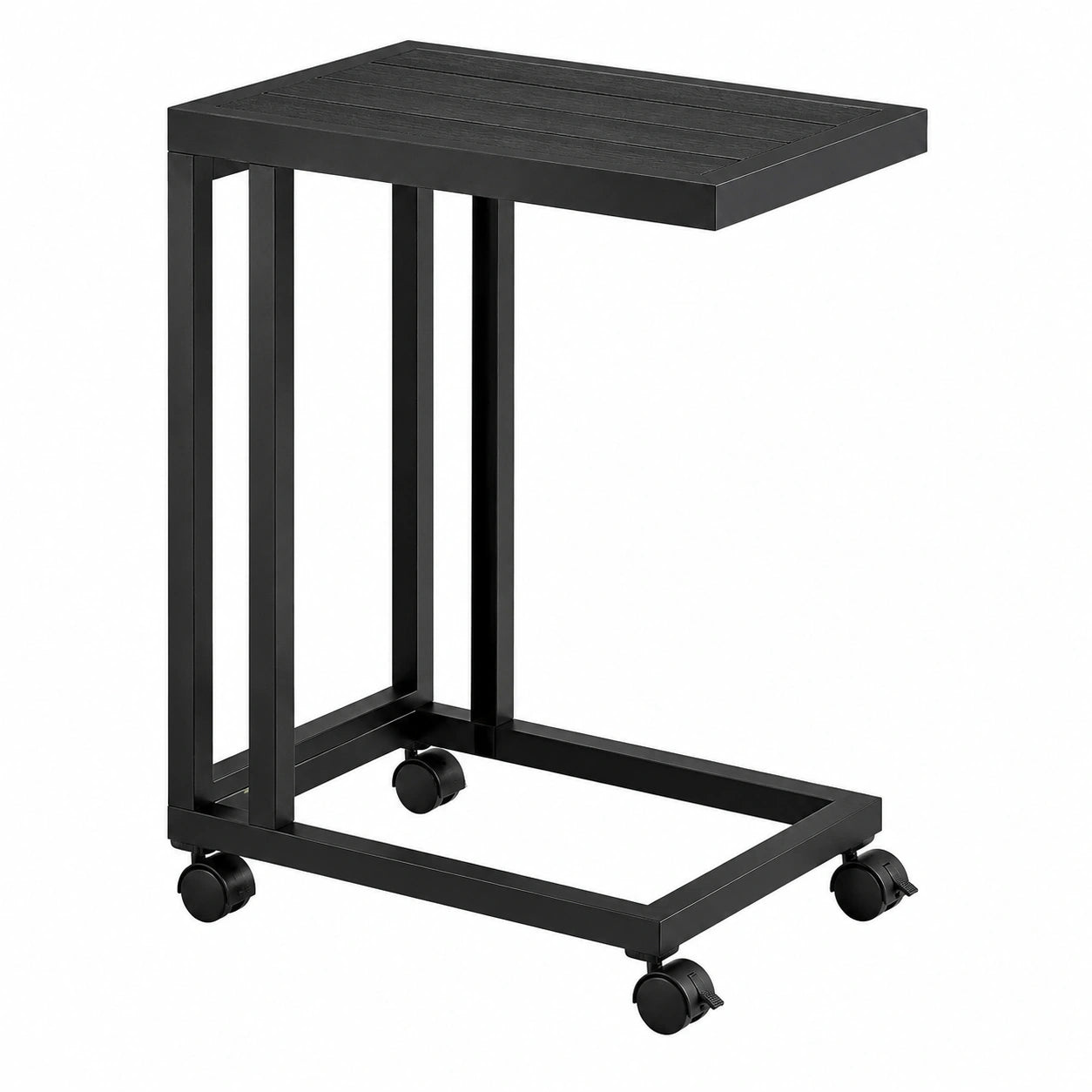 Outdoor Beistelltisch auf Rollen, Metall & WPC, 66cm Höhe, Schwarz